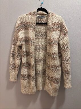 Absolutely Famous Cream and Brown Striped Open-Front Cardigan